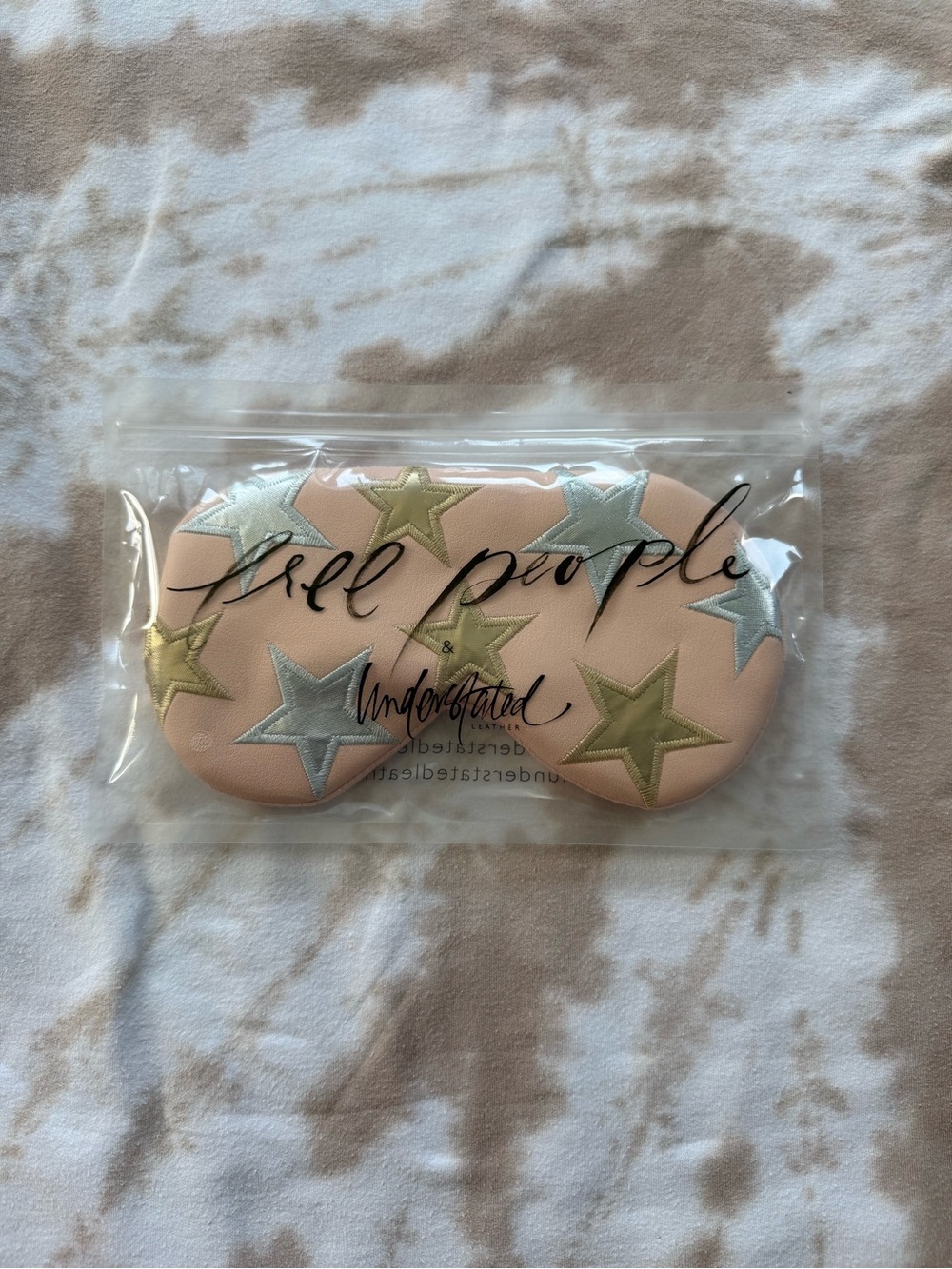 Free People Peach Sleep Mask with Metallic Star Embroidery - Light Pink